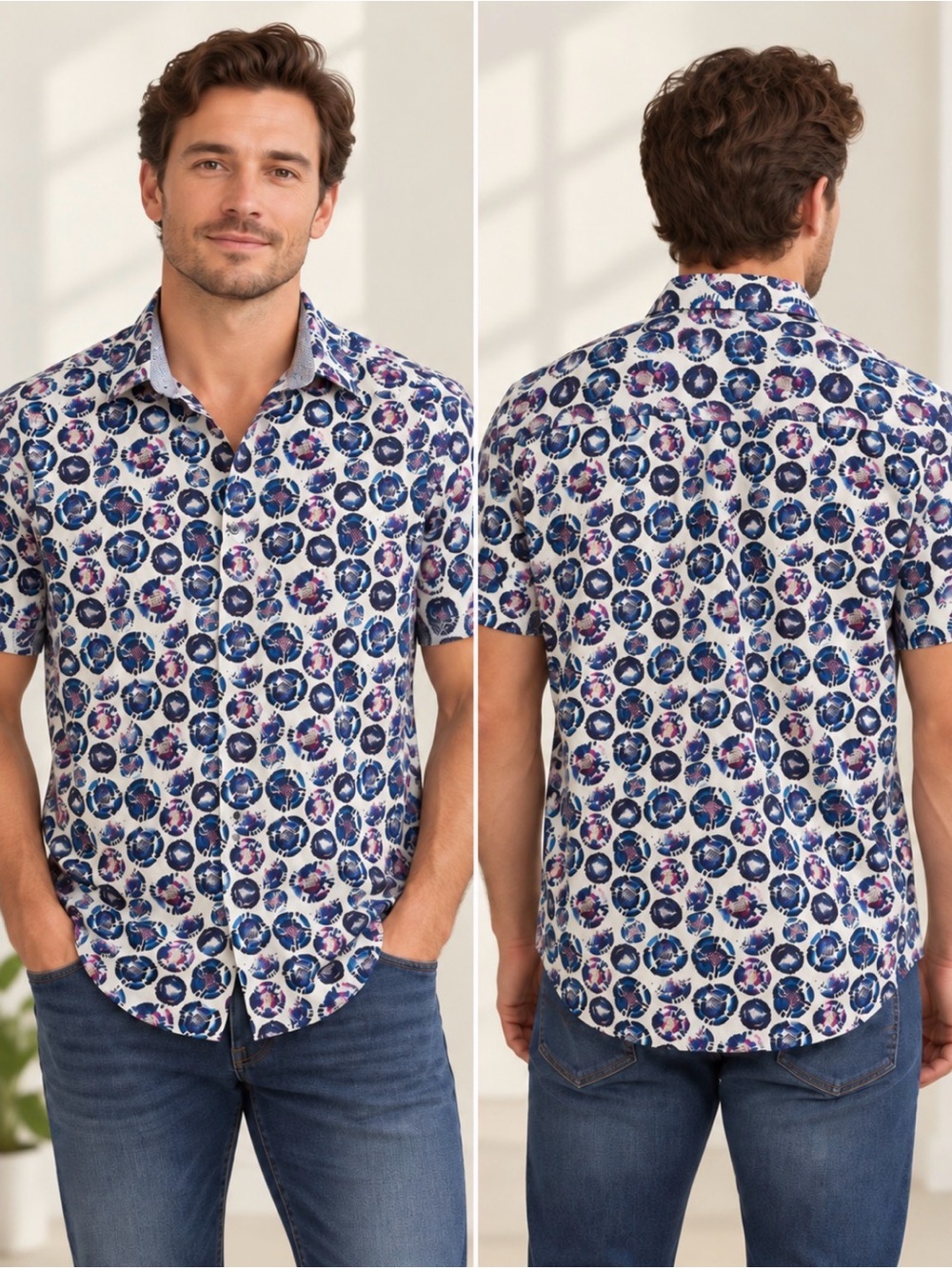 Robert Graham Men’s L Classic Fit Abstract Floral Short Sleeve Shirt